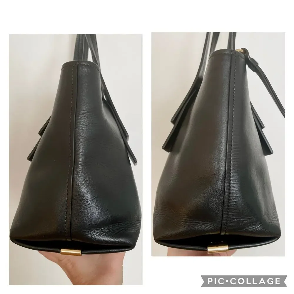 Chloe Shiny Black Leather C Zip Top Shopper Tote Shoulder Bag Carryall Small